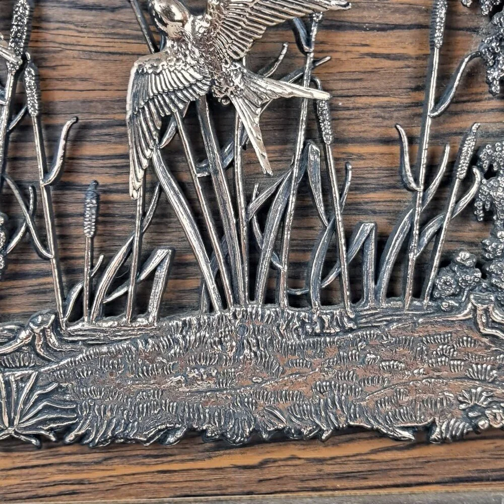 Birds in Flight, Copper on Wood with Wooden Easel or Wall Hanging Vintage